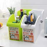 简佳 日式 厨房用品置物架塑料收纳盒 带滑轮储物箱收纳架调味架