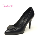 Daphne/达芙妮2015秋季新款女鞋 时尚细高跟尖头牛皮方扣浅口单鞋