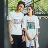 韩国情侣装夏装2016新款短袖T恤字母印花学生男女中长款连衣裙潮