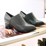 哈森女鞋2015秋款专柜正品代购牛皮高跟粗跟深口尖头单鞋HL52411