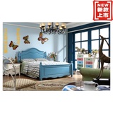 彩色地中海家具儿童床全实木1.2米 欧美式蓝色床枫木单双人床