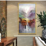 纯手绘新中式抽象山水风景油画酒店别墅办公室客厅过道风水装饰画