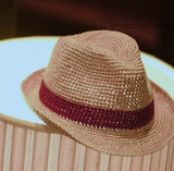 拉菲草手工编织男女通用礼帽型草帽可折叠遮阳帽街头时尚百搭帽子