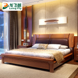 实木床中式床软靠全实木床真皮靠背双人大床婚床1.8米1.5米床套房
