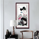 现代中式中国风手绘油画装饰画客厅书房卧室挂画有框水墨荷花