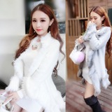 2015冬季韩版荷叶边兔毛毛衣外套 甜美百搭加厚针织开衫女外套
