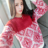 2015学生毛衣女套头韩版马海毛加厚短款冬季打底针织衫宽松外套潮