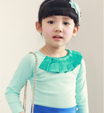 特价现货韩国进口童装正品代购春秋装女童拼接领长袖t恤