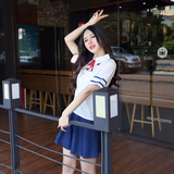 韩版学生装海军风水手服纯色百搭雪纺短袖衬衫夏学院风校服出租