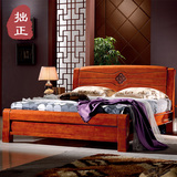 中式全实木床全橡木床1.8 1.5米 新款现代双人床高箱床婚床储物床