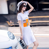 2016春夏装韩版大码女装修身中长款短袖t恤女时尚印花打底衫显瘦