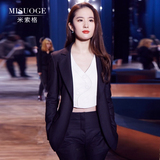 2016春装新款韩版职业小西装女外套中长款休闲时尚长袖黑色西服女