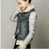 冬装棉服女2015韩版加绒加厚羊羔毛牛仔外套短款修身显瘦小棉衣女