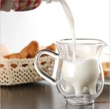 创意奶牛个性双层透明玻璃杯早餐牛奶喝水杯子马克杯咖啡奶茶包邮