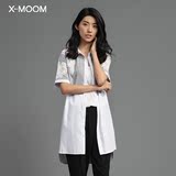 X－Moom专柜正品 条纹拼料 镂空绣花 短袖 长衬衫 HOXCB10749