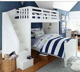 地中海家具实木家具儿童子母床白色1.2米上下床高低床错层床定制