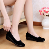 女鞋 单鞋坡跟套脚中跟工作鞋职业黑色超轻防滑鞋