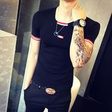 英伦夏季男快手红人同款夜店个性潮流韩版修身紧身半截袖短袖t恤