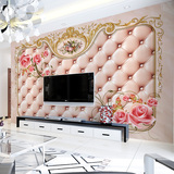 简约软包客厅电视背景墙壁纸3D大型无缝墙布墙纸粉色玫瑰花壁画