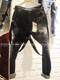 现货韩国代购2015港风宽松黑色破洞显瘦长裤女式背带裤牛仔裤N317