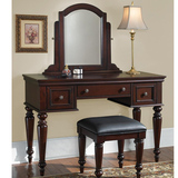 欧式古典全实木梳妆台 浓咖啡色梳妆桌带梳妆镜卧室小户型储物桌