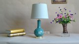 欧式田园时尚蓝色浮雕长颈陶瓷台灯酒店家居卧室样板房客厅台桌灯