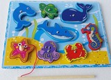 新款大号磁性立体钓鱼板 木制儿童玩具 海洋拼图拼板