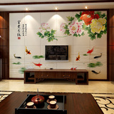 瓷砖背景墙 时尚中式客厅电视背景墙瓷砖3d雕刻壁画 富贵有余