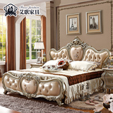 艾歌奢华欧式床1.8米实木床法式床别墅真皮床软靠豪华大床香槟f1