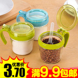 厨房用品环保玻璃调味罐盒 连体带盖调味瓶调料罐配勺子 单个装