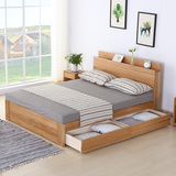 全实木床简约带抽屉储物床高箱体收纳床1.2/1.5/1.8米白橡木家具