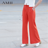 *Amii[极简主义]春新纯色褶皱宽松阔腿大码休闲长裤