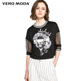 Vero Moda七分袖圆领钉珠短款针织T恤女|315330017