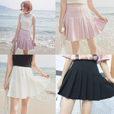 韩国夏季新款韩版美腻少女高腰修身纯色小清新百褶半身短裙女