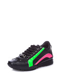 2015新品黑底荧光红绿条饰系带平底运动鞋