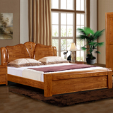 全实木床榆木床1.5米1.8米双人床现代中式家具卧室家居厚重款婚床