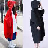 韩国su女装 连帽外套防雨面料宽松长款连帽风衣长袖春装新款