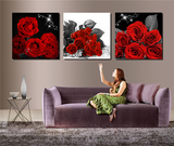 大红玫瑰花现代装饰画 新婚房三联无框画 沙发背景墙三连挂画壁画