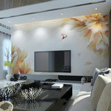 无纺布墙纸无缝大型壁画3d电视背景墙壁纸壁画中式客厅黄色蝴蝶花