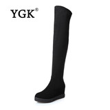 YGK时尚品牌 秋冬季内增高过膝长靴女圆头靴平底骑士靴长筒靴6827