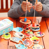 宝宝钓鱼玩具木制磁性双杆钓鱼游戏亲子益智力儿童木质玩具2岁起