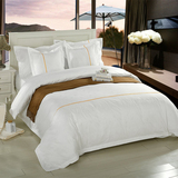 五星级酒店床上用品全棉四件套贡缎宾馆白色简约刺绣床单被套纯棉