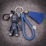 韩国创意要事链汽车钥匙扣女暴力熊钥匙链皮绳钥匙圈包包挂件流苏