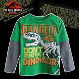 侏罗纪世界公园恐龙春秋季新款男童装长袖T恤秋季绿色纯棉吸汗