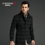 劲霸呢子夹克 2015新款冬直筒宽松格子男士商务羊毛外套 BKWX4812