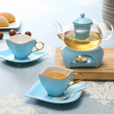 韩式陶瓷茶具玻璃套装 耐热花茶壶加热煮花草水果花茶杯简约色釉