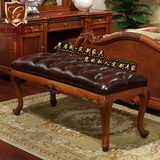 美式实木床尾凳真皮床前凳复古雕花床榻换鞋凳长条凳卧室家具促销