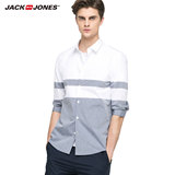 JackJones杰克琼斯条纹纯棉合体男装秋季七分袖衬衫E|216331503