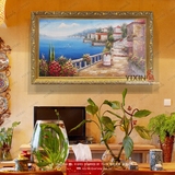 纯手绘高质量地中海风景油画古典风格酒店大幅装饰艺术挂画