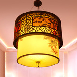 中式客厅吊灯圆形复古典风格木艺雕花灯具传统木艺灯酒店包厢灯饰